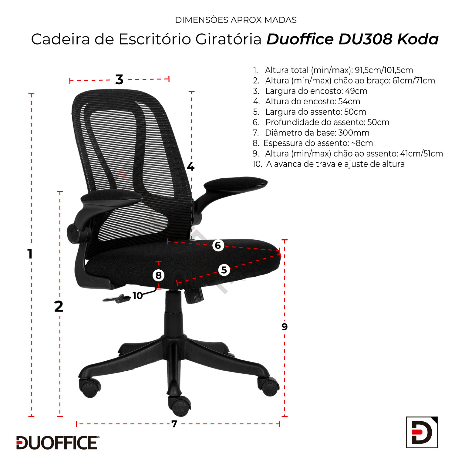 Cadeira de Escritório Giratória Diretor Tela Mesh DU308 - Imagem 8